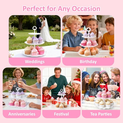 VISCOO 36 Pack Cupcake Stand, Dessert Table Display Set, 3-2 Tiered Tray Stand & Cupcake Holder Display Tower for Wedding, Serving Trays for Tea Party, Birthday, Dessert Stands for Baby Shower
