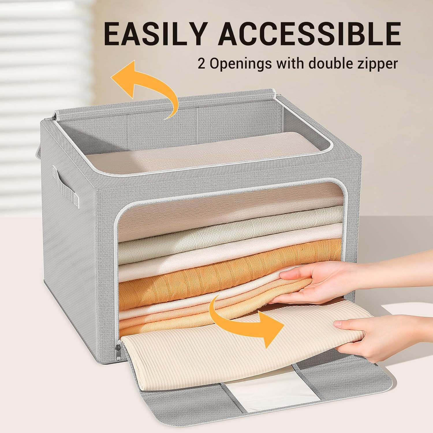 Skiennix Clothes Storage Bins - Foldable Organizers with Metal Frame | 66L, 3-Pack for Clothes & Toys