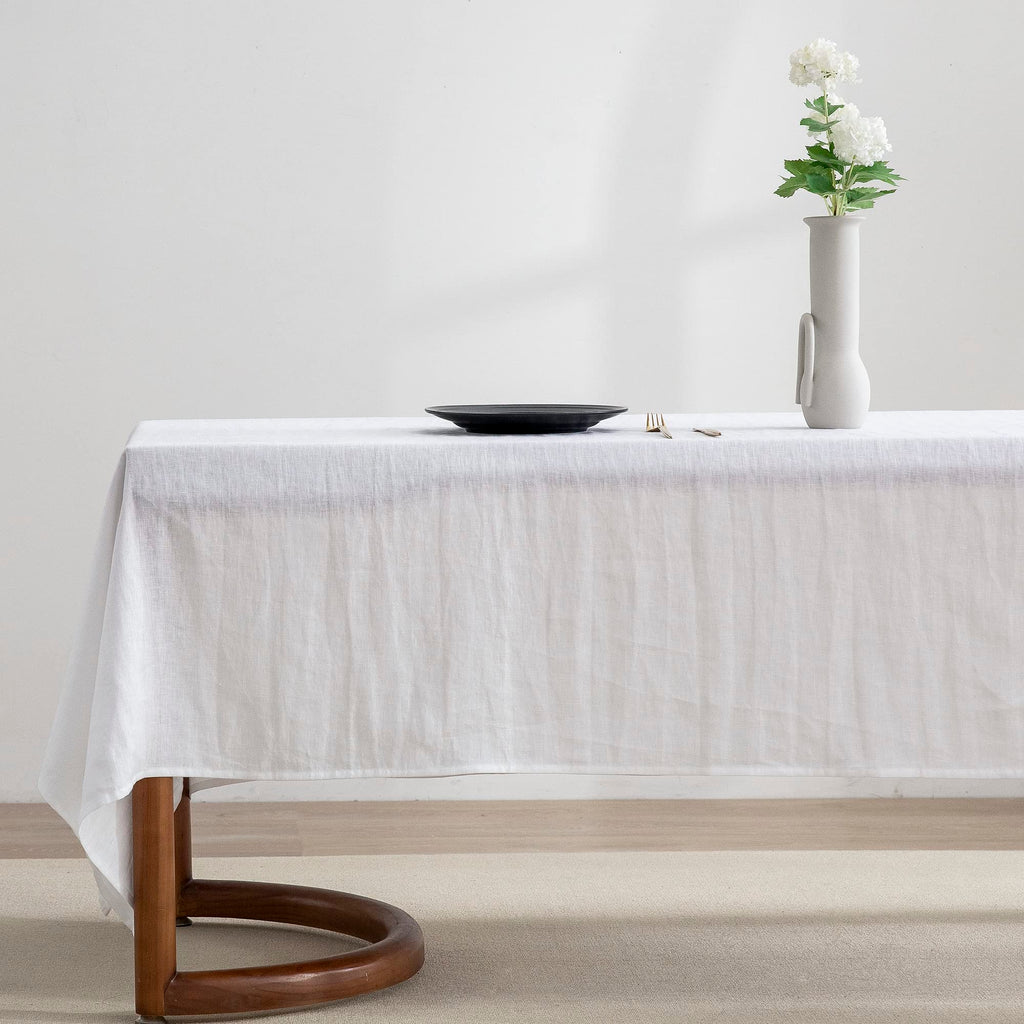 EVERLY 100% Pure Linen Rectangle Tablecloths 60x84Inches for Dining, Buffet Parties, Picnic,Events, Weddings and Restaurants, Decorative Halloween, Thanksgiving Machine Washable Tablecloths-White