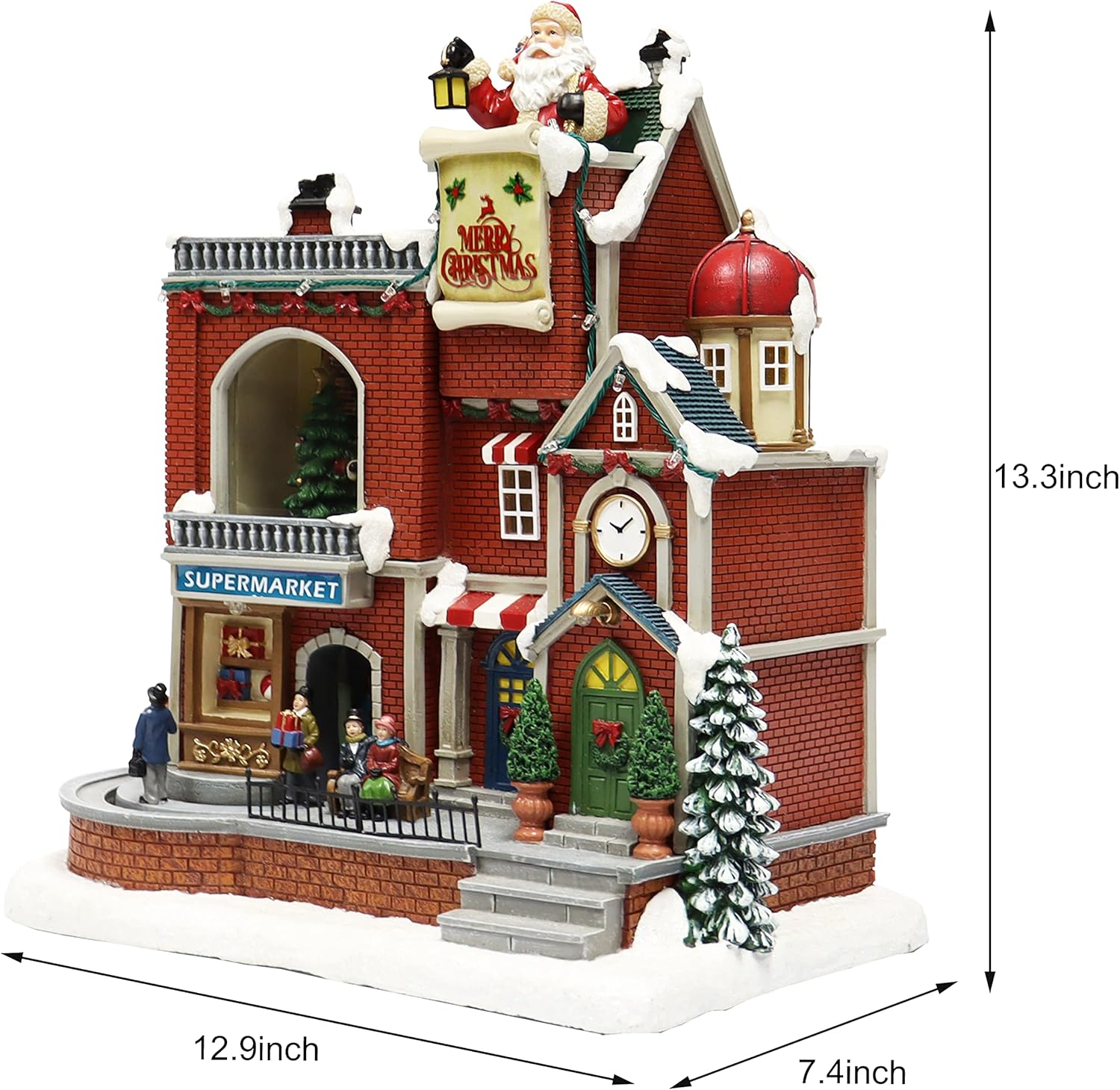 Moments In Time Lighted Christmas Village House - Animated Supermarket & Shops Scene with LED Lights | Holiday Decor Gift Box Included