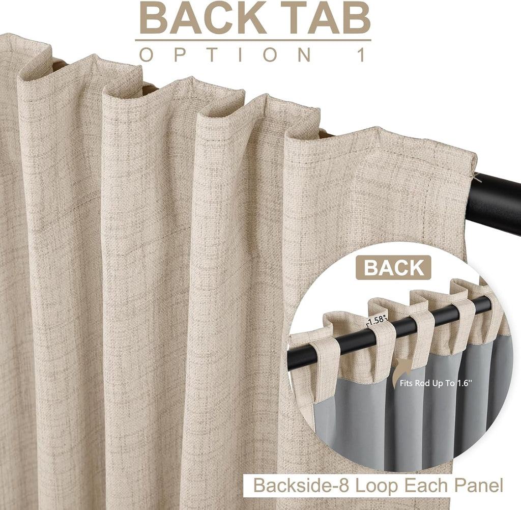 Skiennix 100% Blackout Linen Curtains - Thermal Insulated Drapes for Bedroom | 50" W x 96" L, Oatmeal