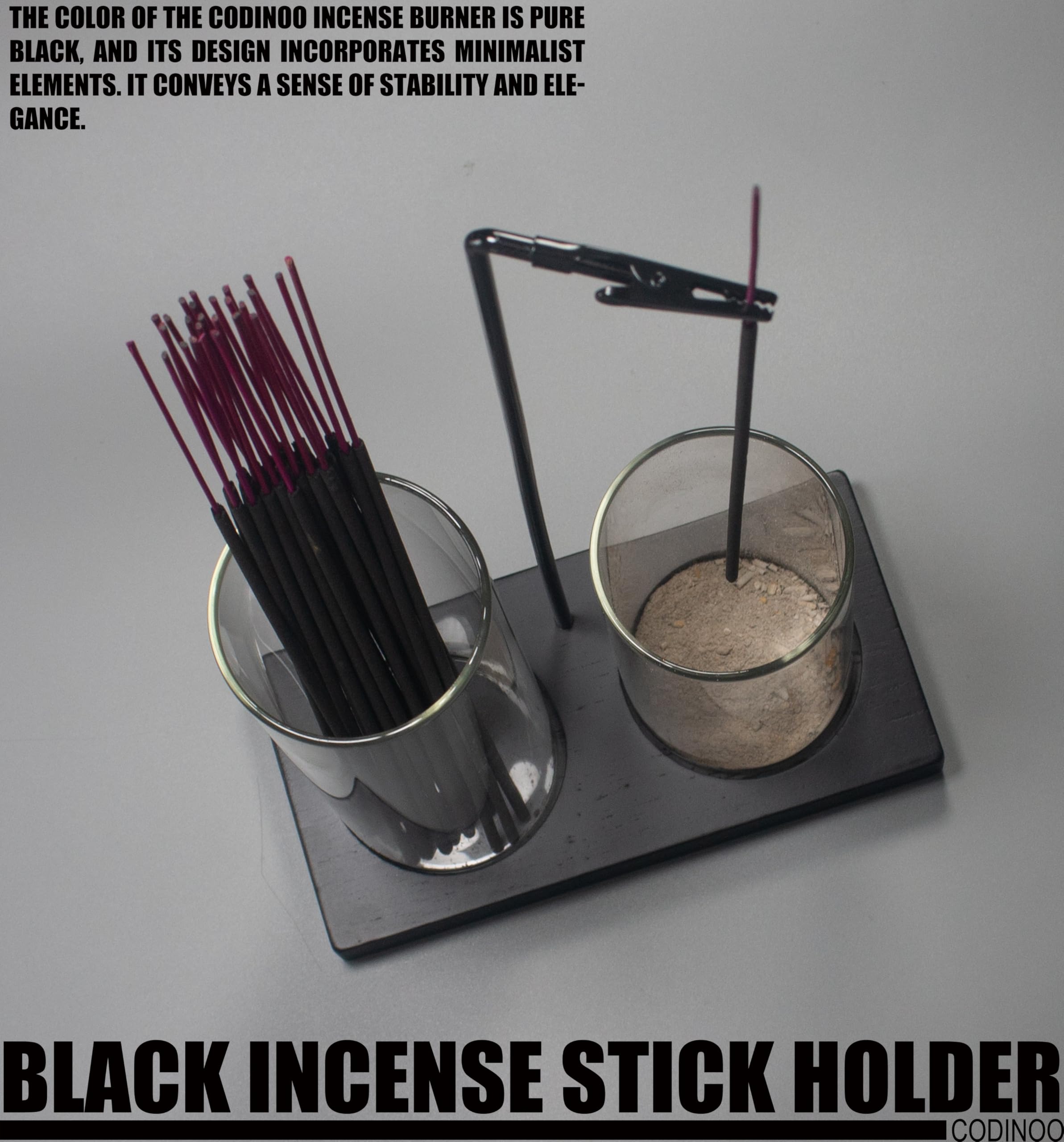 2 in 1 Incense Holder for Sticks Incense Burner Holder with Storage,Glass Upside Down Incense Holder for Sticks with Glass Ash Catcher for Meditation Yoga Spa Room Home Decor[Black]