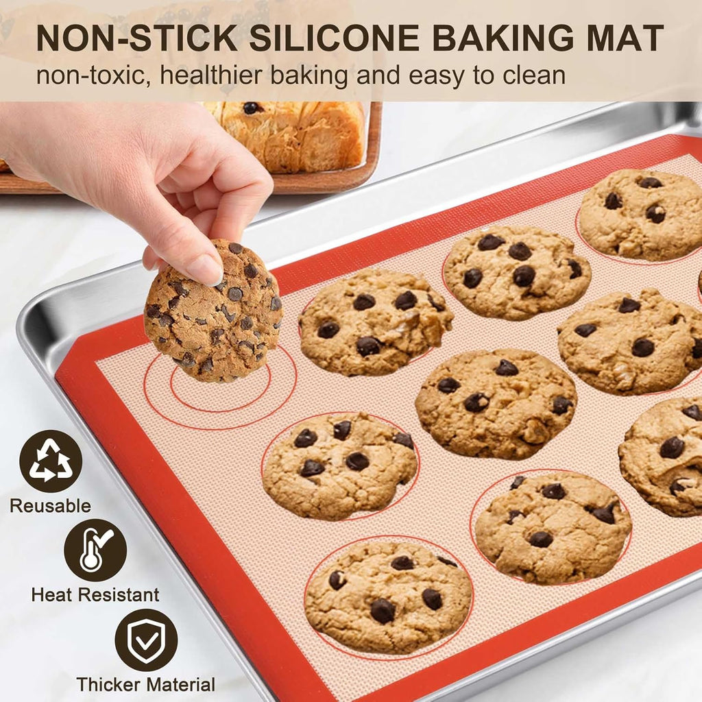 TeamFar Stainless Steel Baking Sheet Set - 16-Inch Cookie Sheets with Cooling Rack & Silicone Mats | Non-Toxic, Easy Clean