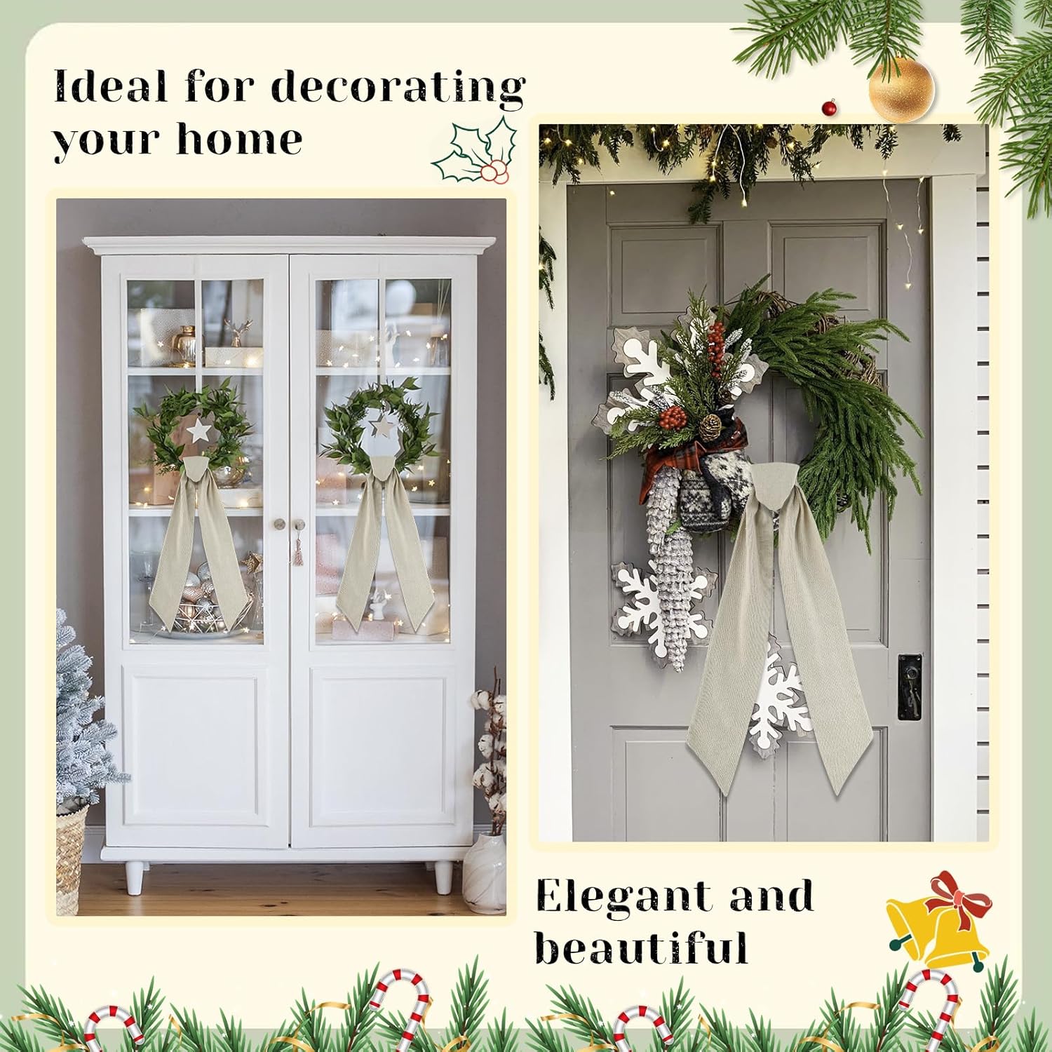 Regine Switzerland 6 Pcs Easter Wreath Sash - Beige Plain 5" W X 55" L for Front Door Decoration
