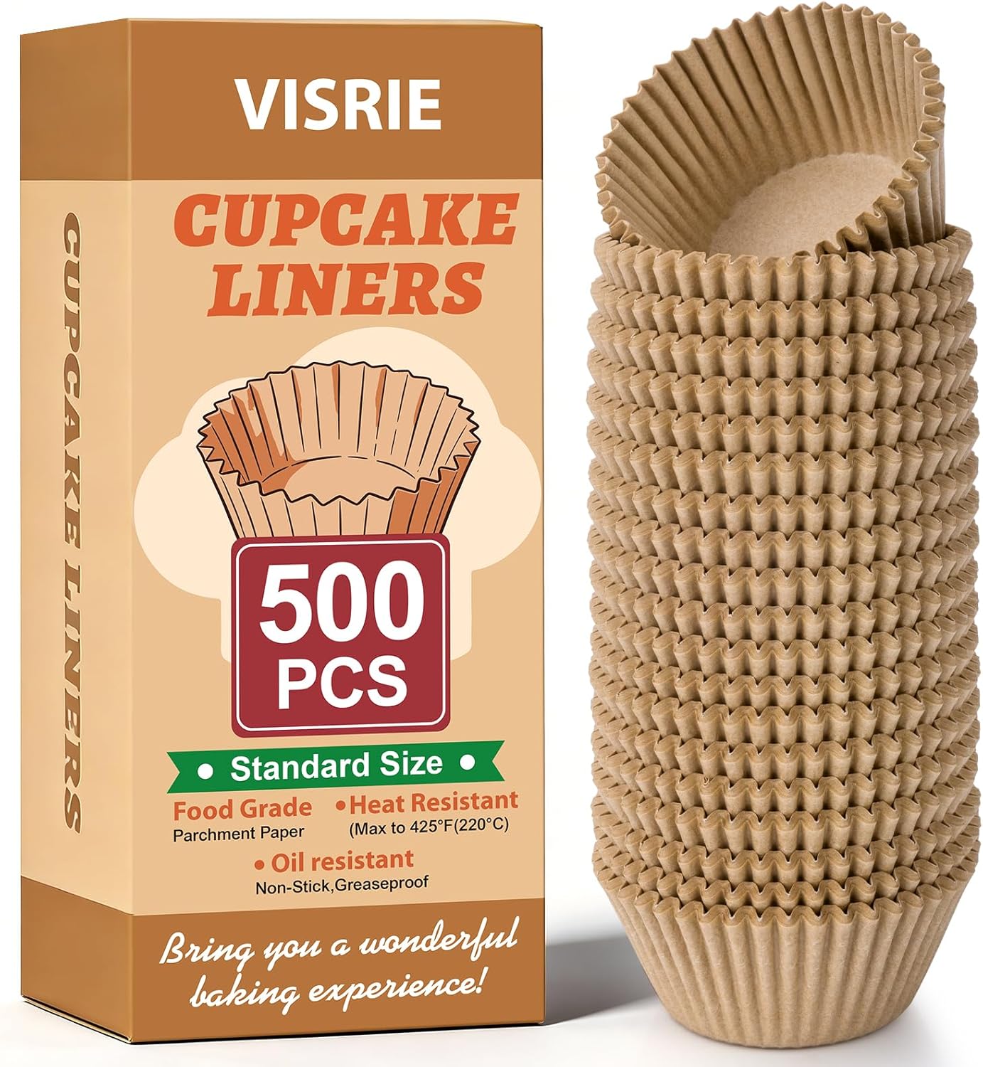 VISRIE Cupcake Liners - 500Pcs Greaseproof & Non-Stick Baking Cups for Muffins & Treats
