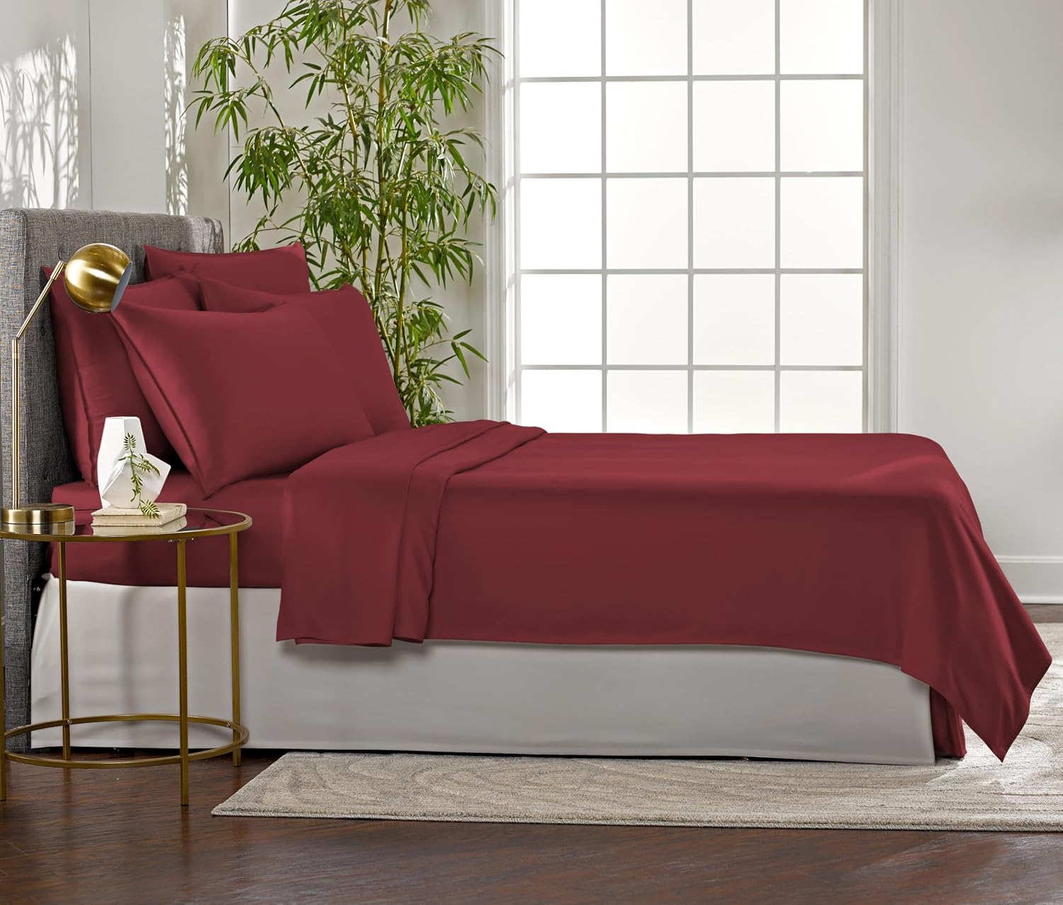 Pure Bamboo Full Bed Sheet Set - 100% Organic Viscose, Luxuriously Soft & Cooling | Merlot Color, 2-Year Quality Promise