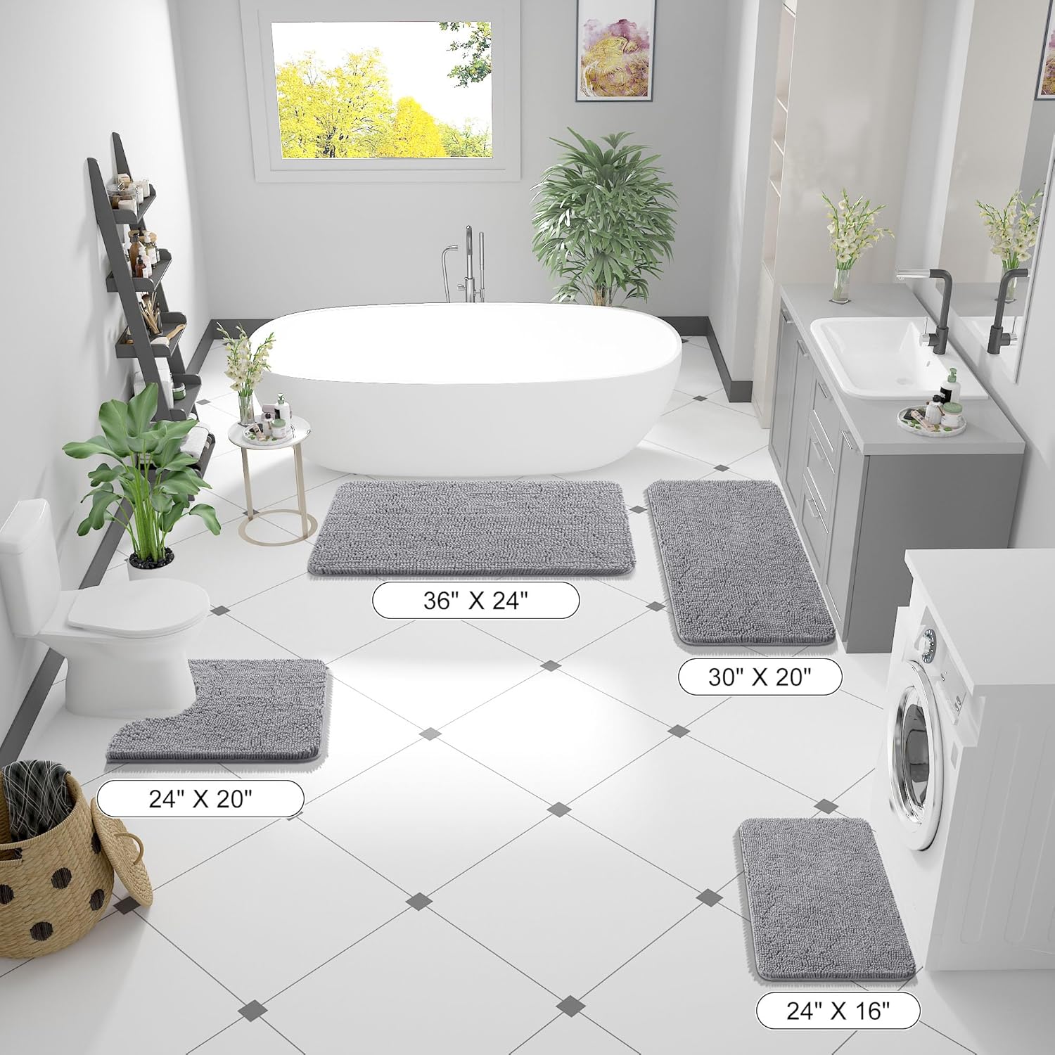 OLANLY Bath Rugs - Extra Soft Chenille with Quick-Dry Rubber Backing | 35x24 Inches, Grey