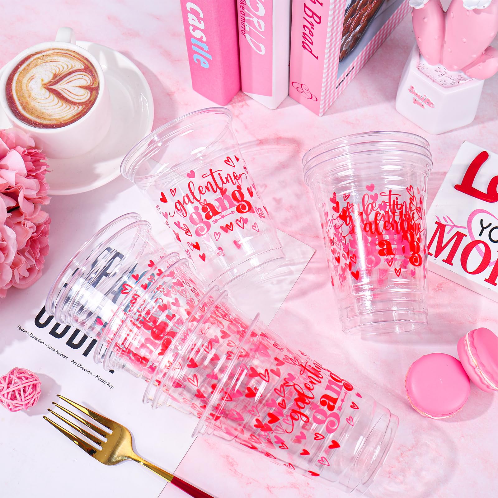 Whaline 50 Pcs 12 Oz Galentines Day Disposable Cup Plastic Party Cup Galentines Gang Heart Clear Glasses for Girls Ladies Valentine's Day Party Coffee Juice Drink Supplies Decorations