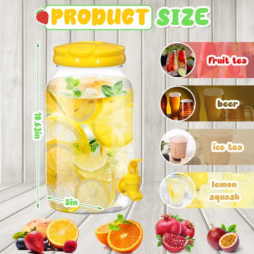 Uiifan 4 Pcs 1 Gallon Plastic Drink Dispenser for Parties Clear Plastic Beverage Dispenser Water jar with Spigot and Carrying Lid for Weddings Lemonade Juice Water Tea Beer, Yellow and Green