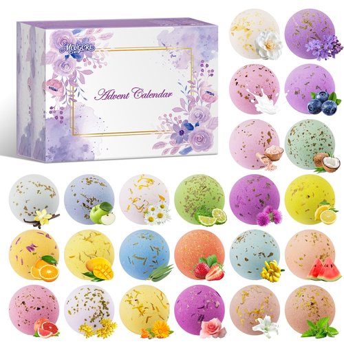 Advent Calendar 2026, 24 Different Natural Scents Bath Bombs Advent Calendar for Relaxation & Stress Relief-Christmas Gift for Women & Men, Stocking Stuffers