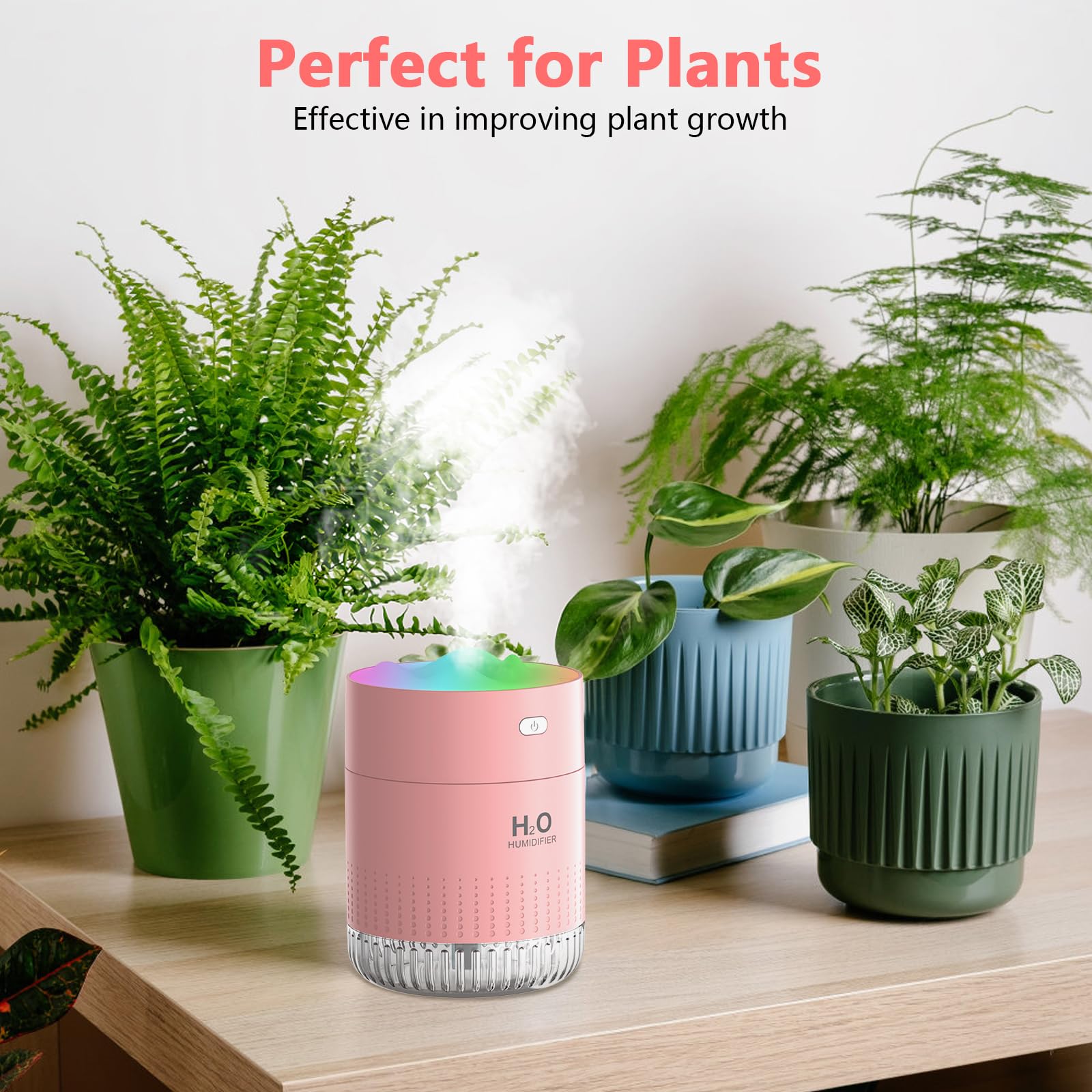 Portable Small Humidifiers for Bedroom Baby, Rechargeable Mini Cool Mist Plant Humidifier for Plants, Quiet Desktop Humidifier with 2 Working Modes & Colorful Night Light for Travel, Office, Bedroom