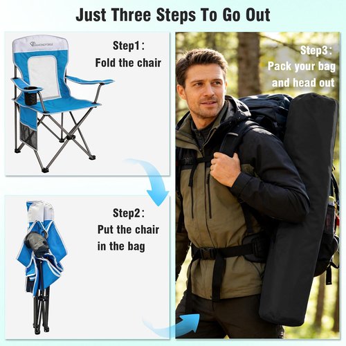 DIAMONDFORGE High Back Camping Chair - Portable Folding Design with Cup Holder & Side Pocket | Supports 300LBS