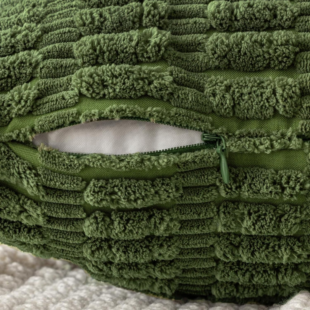 MIULEE Decorative Throw Pillow Covers - Soft Boho Striped Corduroy | Pack of 2, 18x18 Inch, Moss Green for Modern Farmhouse Decor