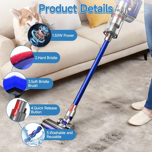 POMBEU Vacuum Attachments Cordless Parts Compatible with Dyson V7 V8 V10 V11 V15, Head Replacement with Quick-Release Brush Roller & LED Light,Powerful Suction Removes Dust for Carpet & Hardwood Floor