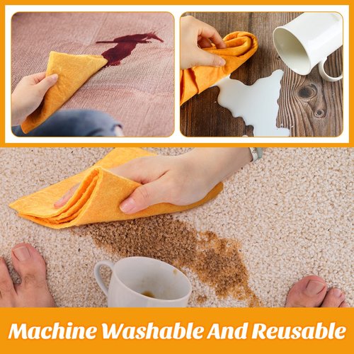 SEEWEY 10 Pack Shammy Cloths Absorbent Cleaning Towels for Car Drying German Shammy Cloths Bulk Machine Washable Reusable Multi Purpose Orange Chamois Towels Anti Scratch for Home Cars Pet Wash