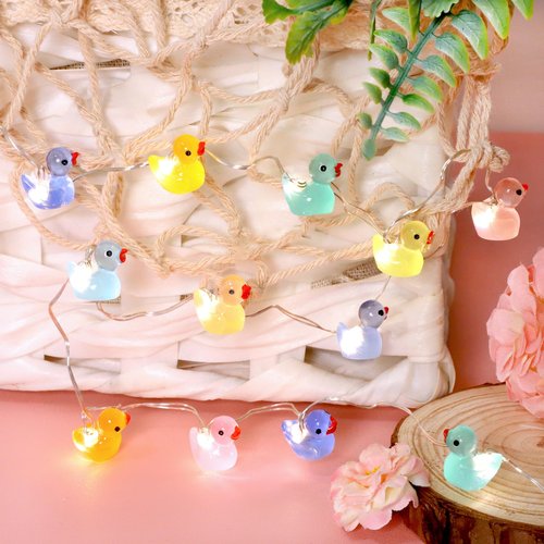 Holitown Tiny Duck String Lights Battery/USB Powered - 10ft 40 Lights Multi-Color Duck, Remote Control LED Fairy Warm White Light for DIY Crafts Wedding Table Centerpieces Party Bedroom Christmas