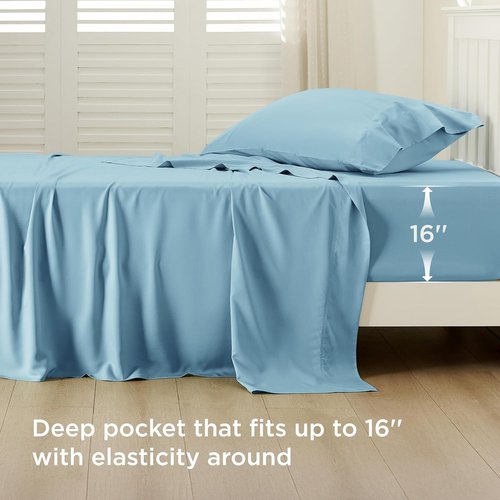 Bedsure Cooling Twin Sheets - Rayon from Bamboo, Breathable & Soft, Deep Pocket Up to 16 Inches, Aqua