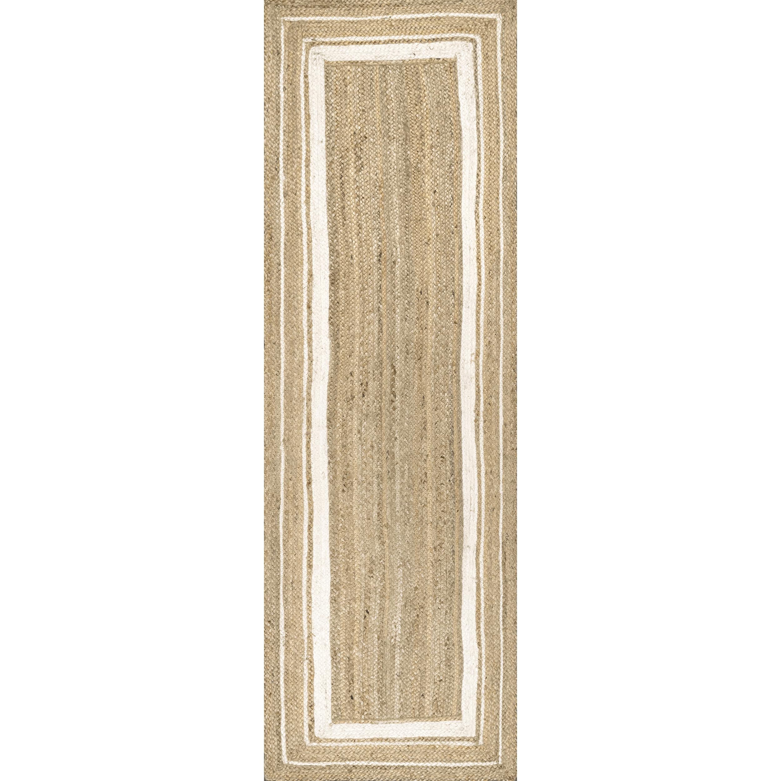 Nuloom Rikki Off-White/Natural, 2'6" x 6', Coastal Braided, Jute, Soft and Textured, High Traffic, Stain Resistant, Easy Clean, Durable Runner for Bedroom, Living Room, Dining, Foyer, Entryway