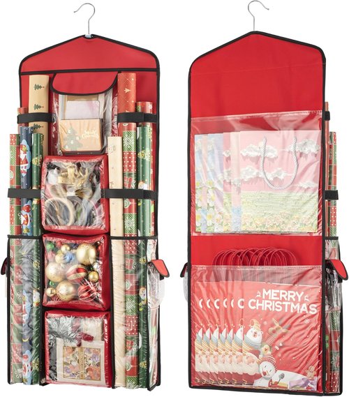 EXLIFBAG Gift Wrap Organizer - Double-Sided Hanging Storage for Wrapping Paper & Gift Bags
