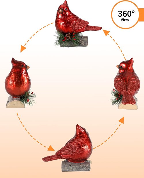 iStatue Red Cardinal Bird Figurines - Set of 2 Realistic 6.3'' Resin Statues for Holiday Home Decor