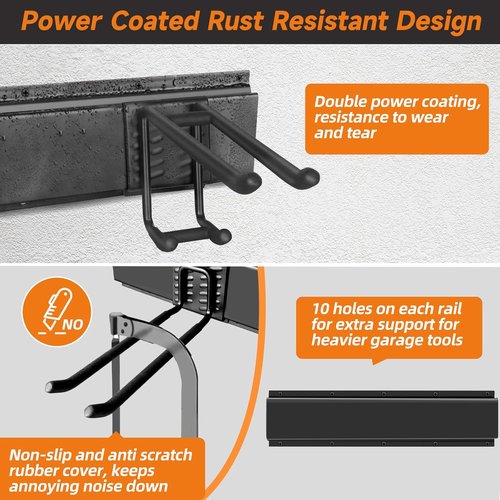 Garden Tool Organizer - Heavy Duty 48-Inch Wall Mount Storage Rack with 6 Hooks for Yard Tools