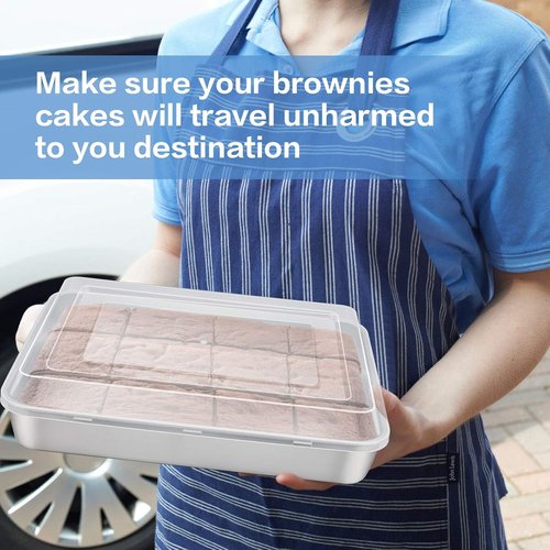 E-far Stainless Steel Baking Pan Set - 12⅓ x 9¾ Inch Rectangle Bakeware with Lids | Non-Toxic, Heavy Duty & Dishwasher Safe