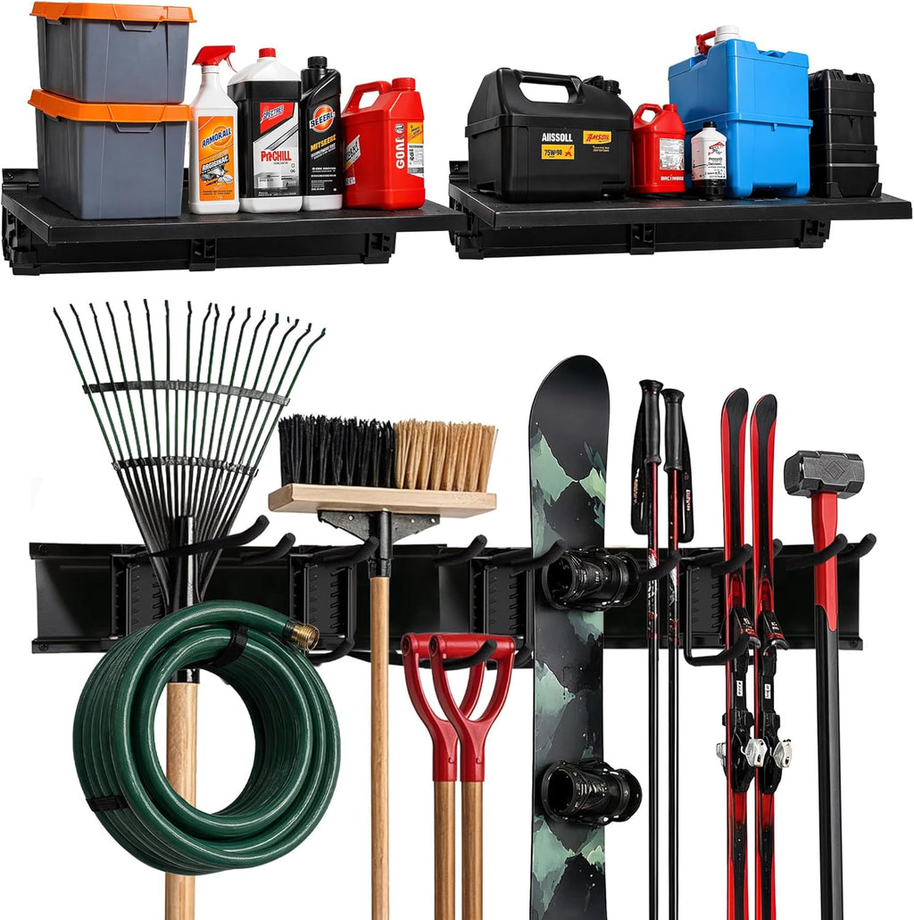 TIDYME Heavy-Duty Garage Wall Storage System - Wall-Mounted Tool Organizer Rack with 12-Piece Kit & Double-Layered Hooks