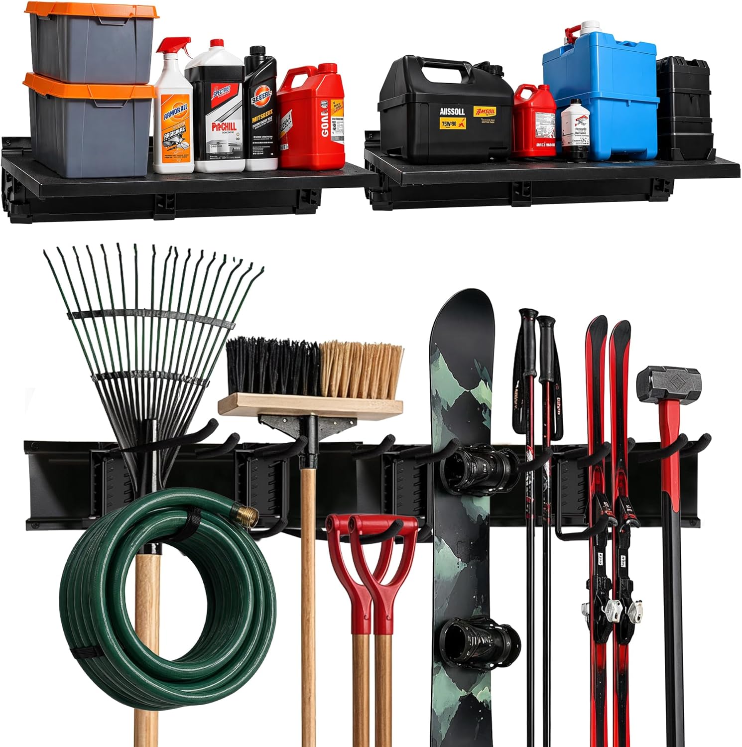 TIDYME Heavy-Duty Garage Wall Storage System - Wall-Mounted Tool Organizer Rack with 12-Piece Kit & Double-Layered Hooks