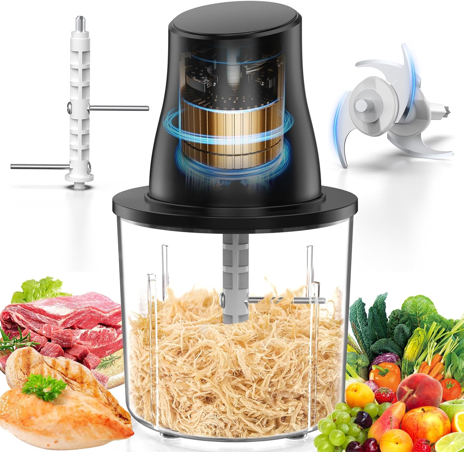 Skiennix Electric Chicken Shredder Tool - 250W Multifunctional Meat Grinder for Chicken, Fruits & Veggies (Black)