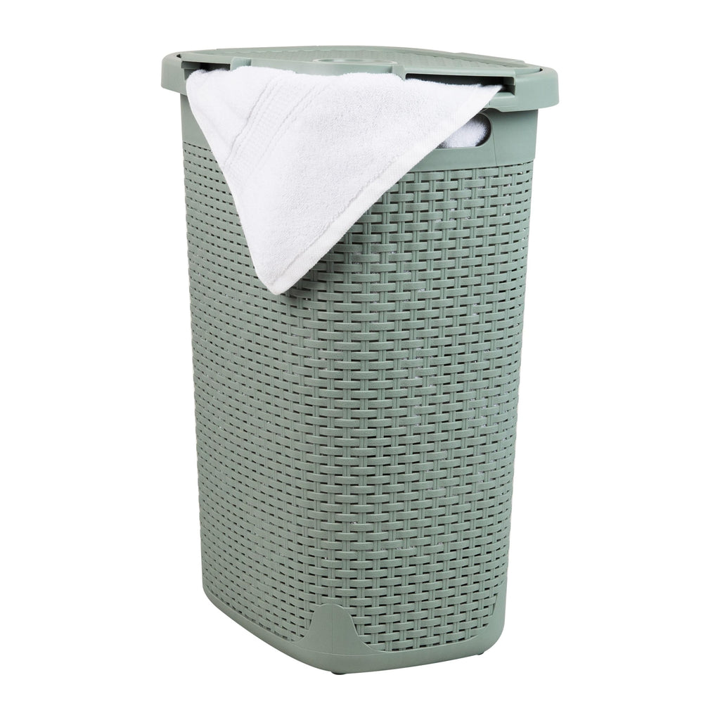 Mind Reader Slim Laundry Hamper with Lid, 60L Tall Clothes Basket, Narrow Tapered Design for Bathrooms, Closets and Laundry Rooms, Plastic, Mint