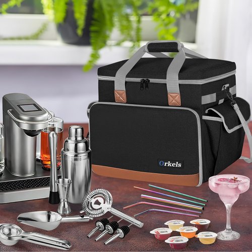 ORKELS Travel Carrying Case Compatible with Bartesian Premium Cocktail Machine, Insulated Cooler Bag for Bartesian Machine with Pockets for Cocktail Capsules, Menu and Other Accessories, Black, OR-15