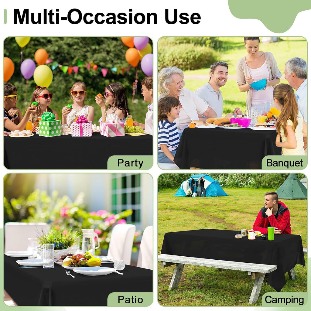Misaya Disposable Plastic Tablecloths - Waterproof & Leakproof 54 x 108 Inch Black Covers for Parties & Picnics