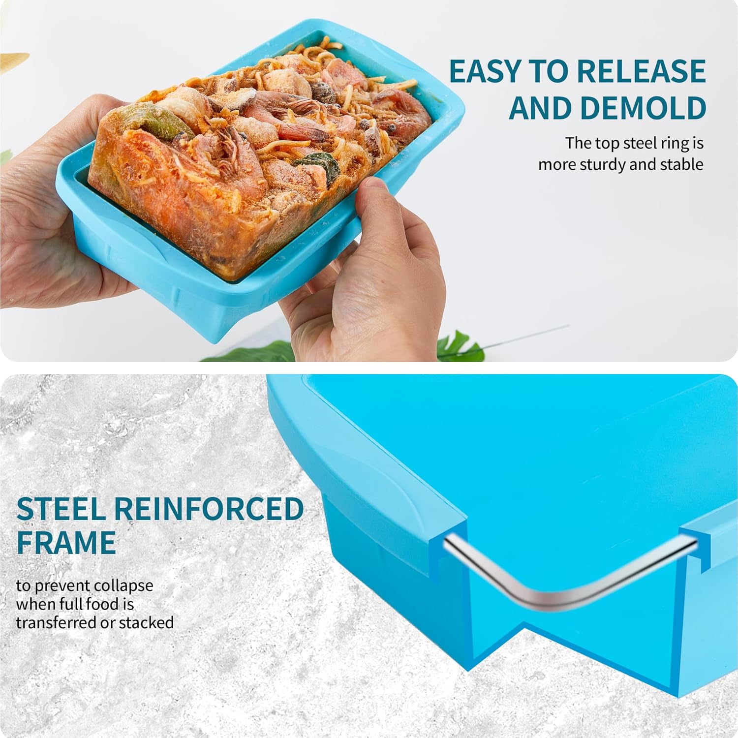 Skiennix Silicone Freezer Tray - 2 Pack Large Ice Cube Molds for Meal Prep | Oven & Dishwasher Safe
