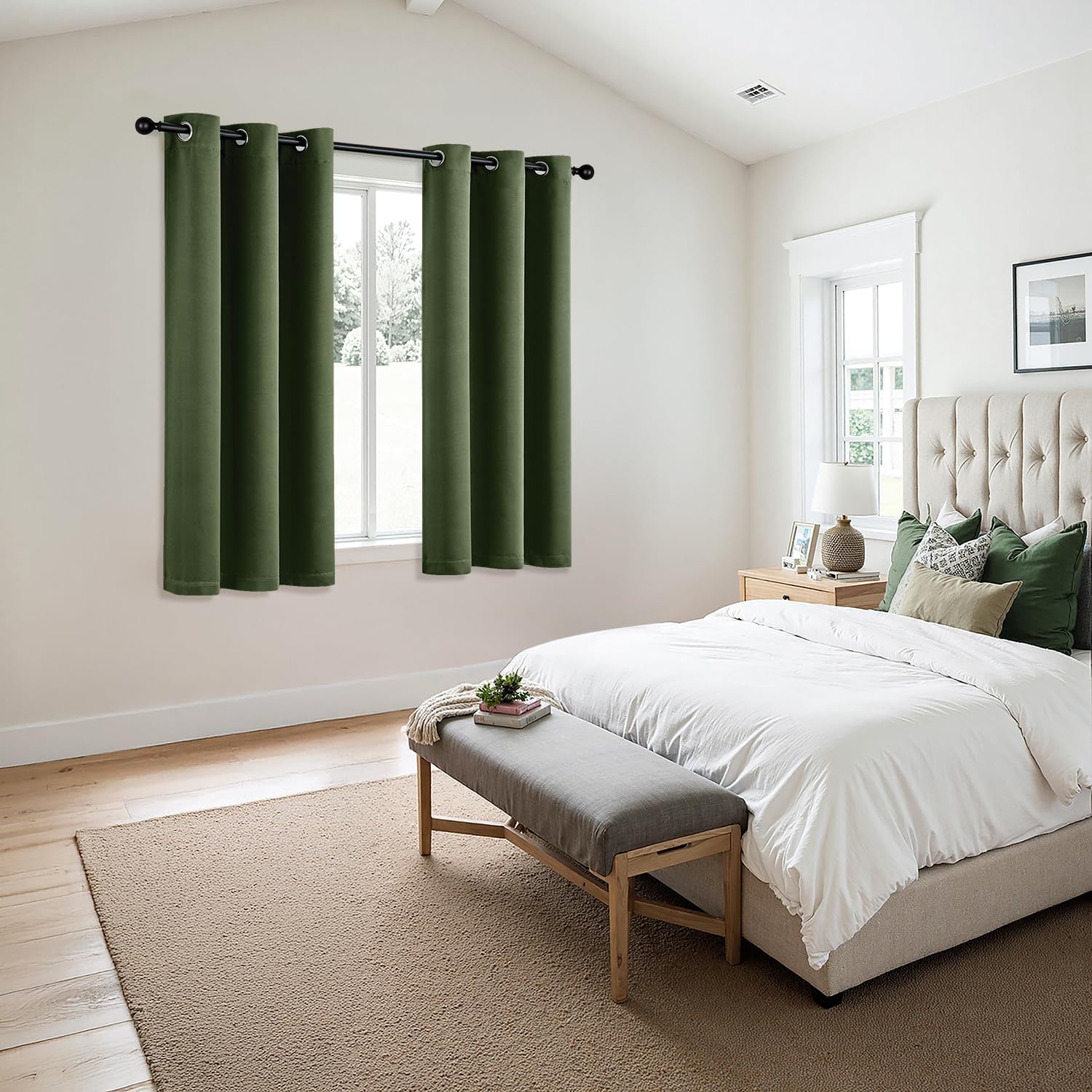 MIULEE Olive Green Blackout Curtains - Thermal Insulated Room Darkening Drapes | 40 x 45 Inches, 2 Panels