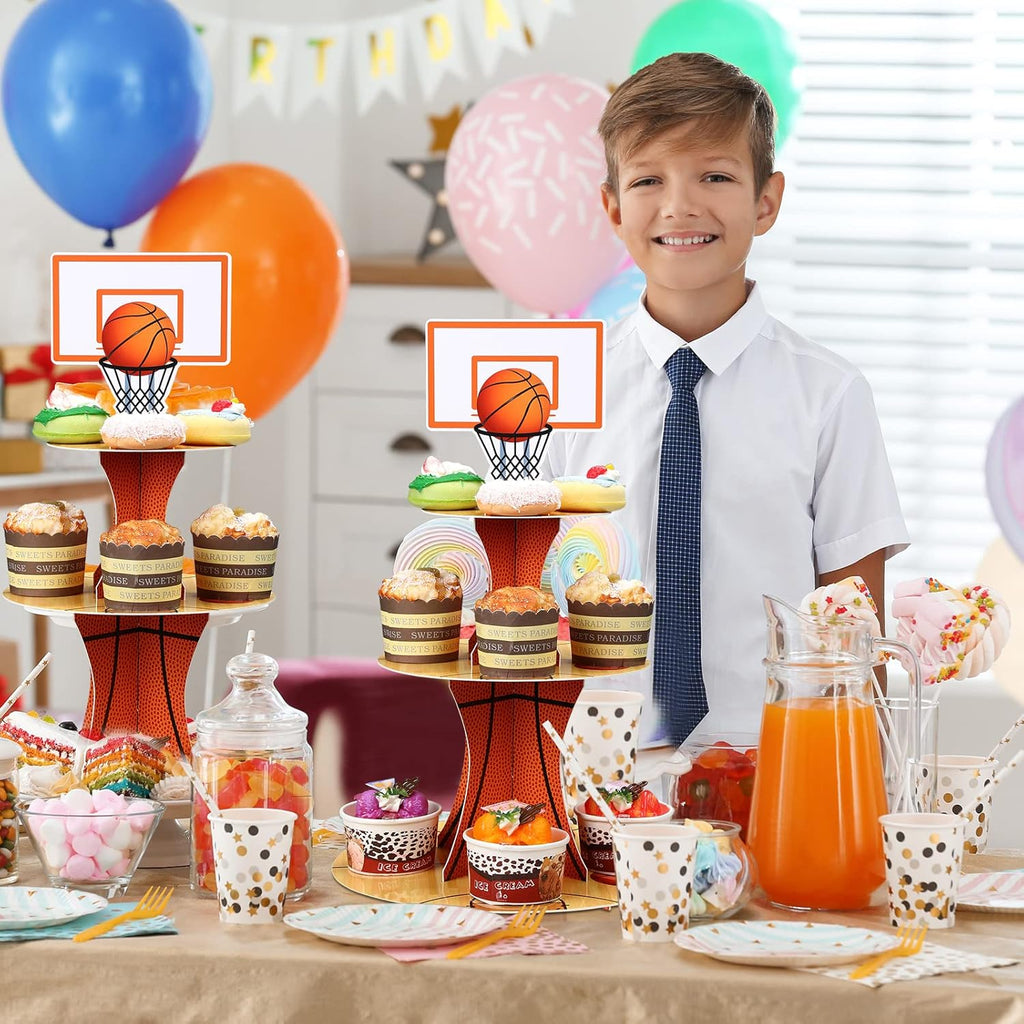 Nuenen Basketball Cupcake Stand - 3 Tier Sports Theme Party Decor for Birthday Celebrations