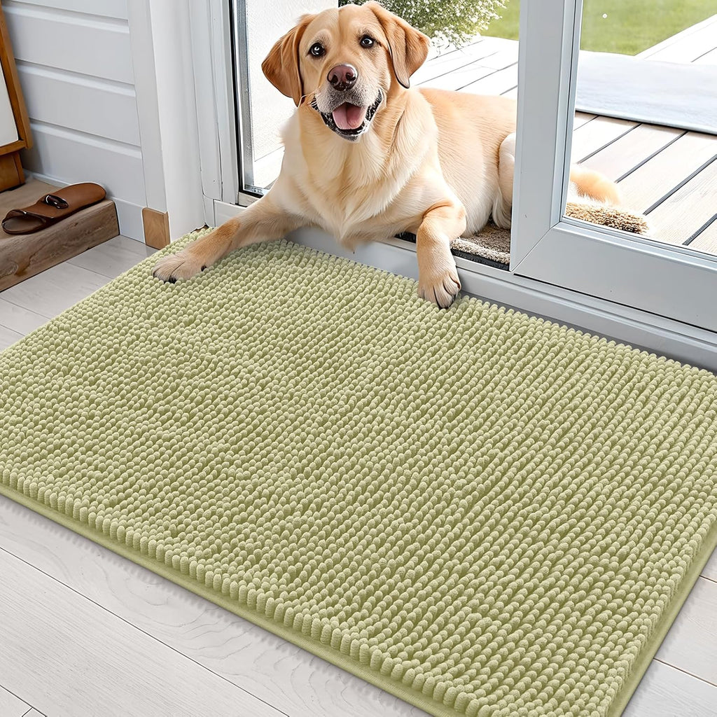 OLANLY Dog Door Mat - Absorbent Non-Slip Washable Doormat for Muddy Paws | 36x24, Quick Dry Chenille, Vanilla
