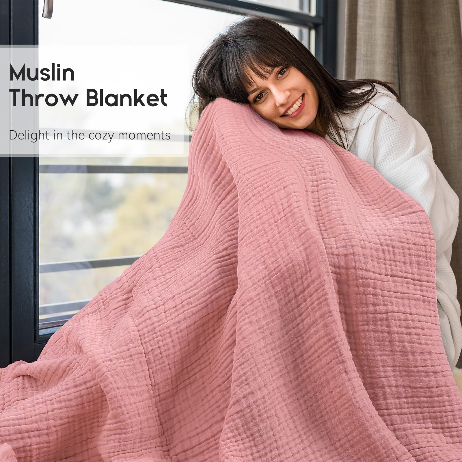 Yoofoss Muslin Blanket 100% Organic Cotton Large Twin Size 60" x 80" for Bed Couch Summer Gauze Blanket for Adults Lightweight and Breathable Bean Paste