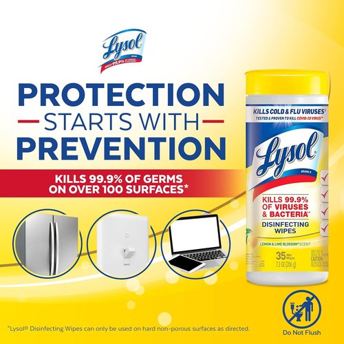 Lysol Disinfectant Wipes - Powerful Cleaning & Deodorizing - Lemon & Lime Blossom, 35 Count