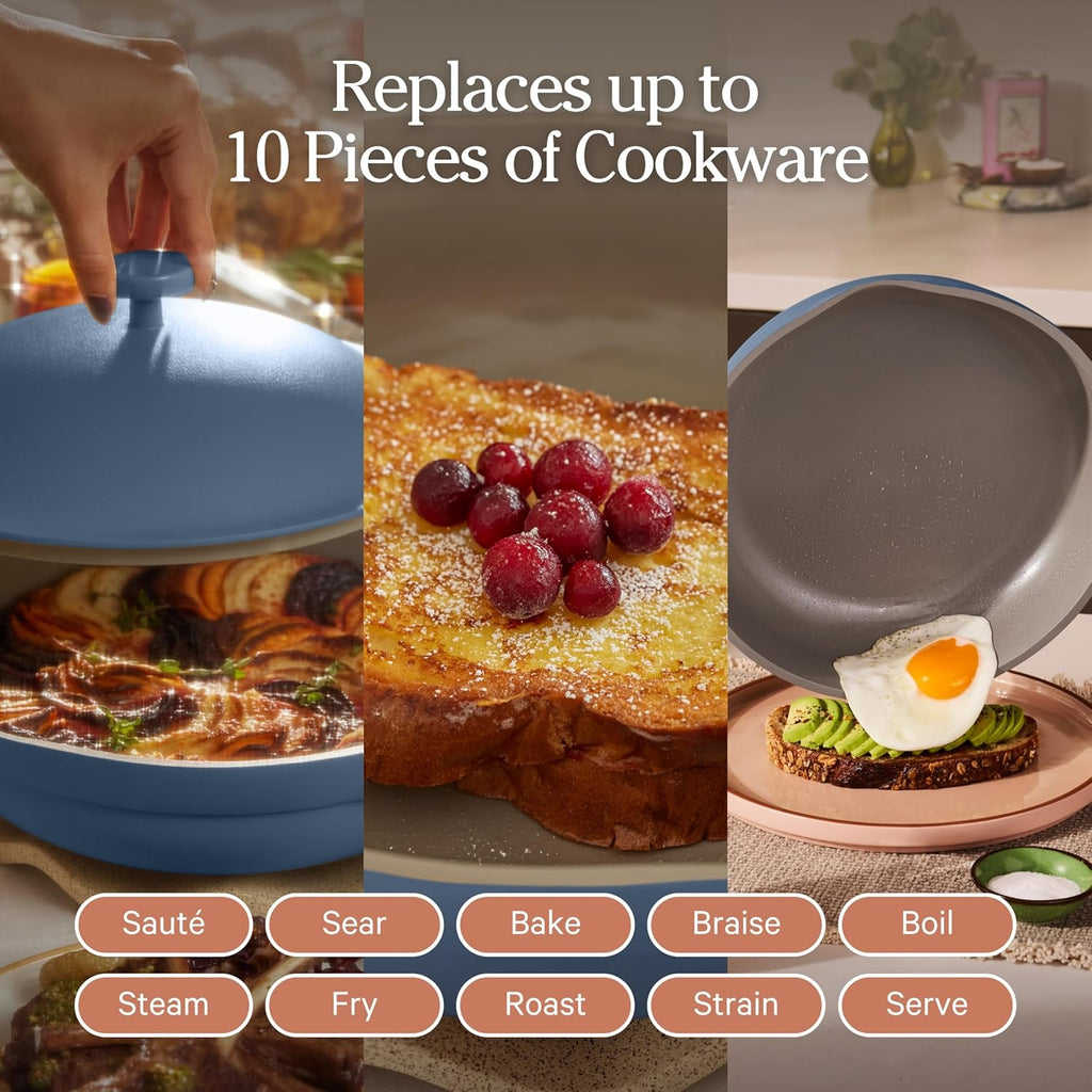 Our Place Always Pan 2.0 - 10.5” Nonstick Ceramic Cookware | Toxin-Free & Versatile 10-in-1 Design | Safe for All Cooktops & Ovens | Blue Salt