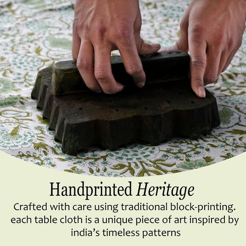 CPC Round Tablecloth- Cotton Indian Block Print Tablecloth -Handmade Printed Washable Cotton Table Cloth - Spring/Summer, Wedding Table Cover - Agate Green 72 Inch