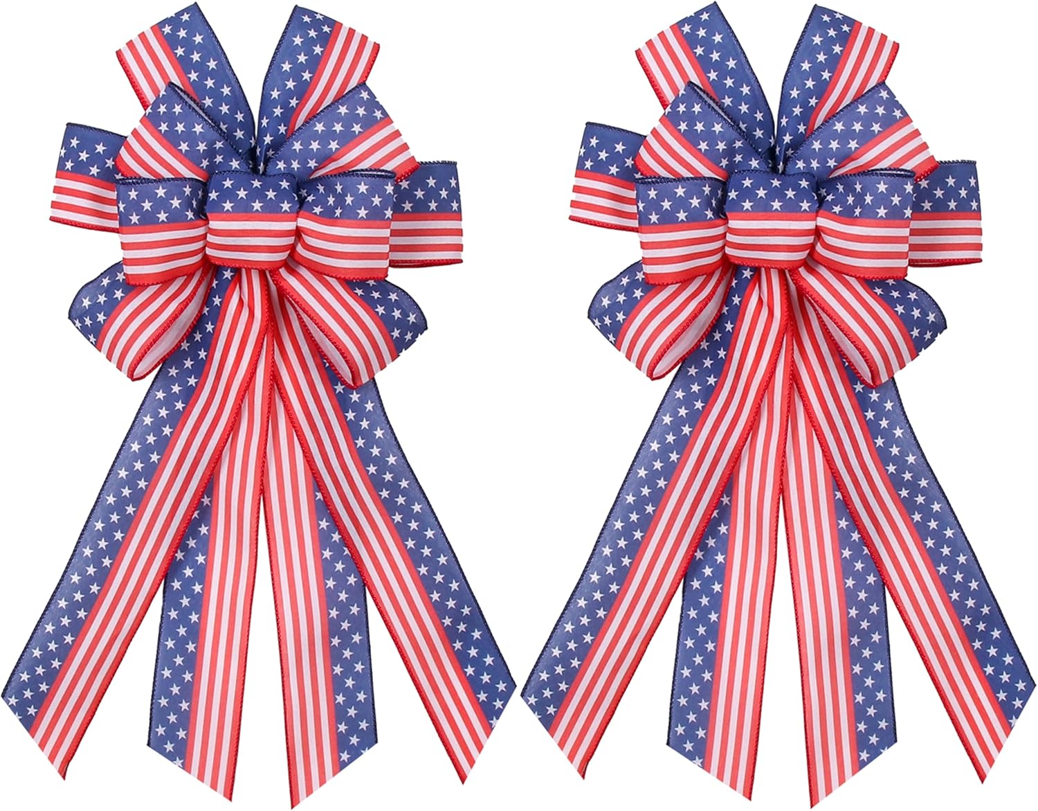 Skiennix Large Patriotic Wreath Bows - Star & Stripe American Flag Design | 20" x 12" Red & Blue Burlap for Holidays