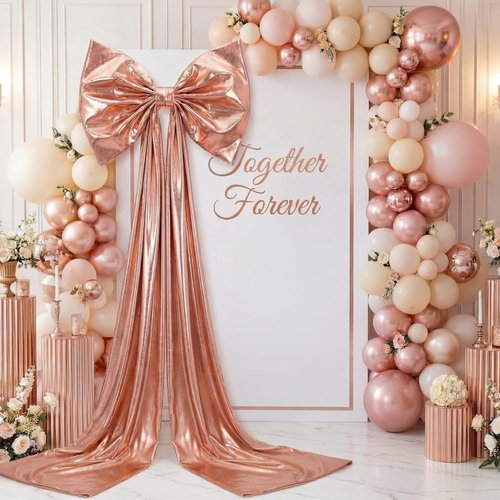 Giant Shiny Bow Decoration - 82-Inch Extra Large Rose Gold Bow with Metal Clip & Wire Support for Luxury Events