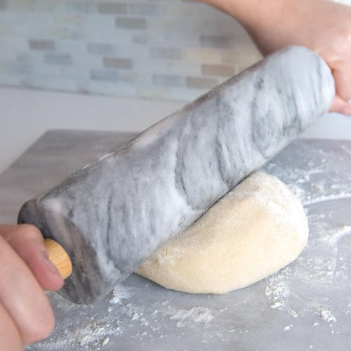 Fox Run Marble Rolling Pin - Polished Design with Wooden Cradle | 10-Inch Barrel, White