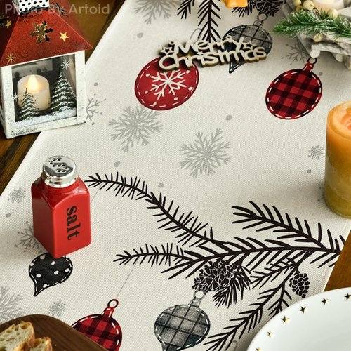 Artoid Mode Christmas Table Runner - Red Pine Trees Design | Winter Holiday Decor 13x72 Inch