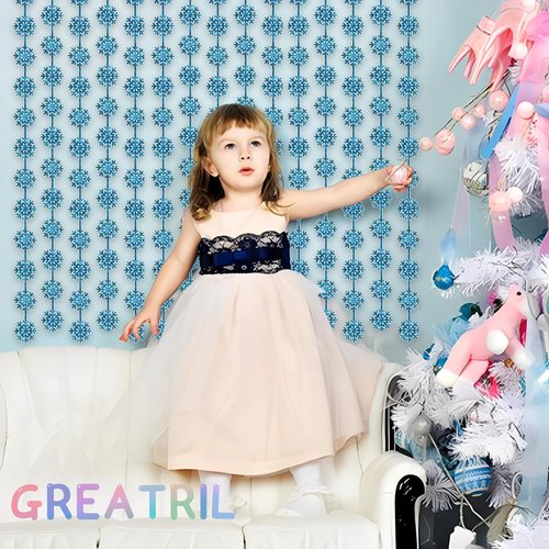 GREATRIL Silver Blue Snowflake Fringe Curtain - Sparkling Winter Backdrop for Christmas & Birthdays - 3.2ft x 6.5ft - 2 Pack
