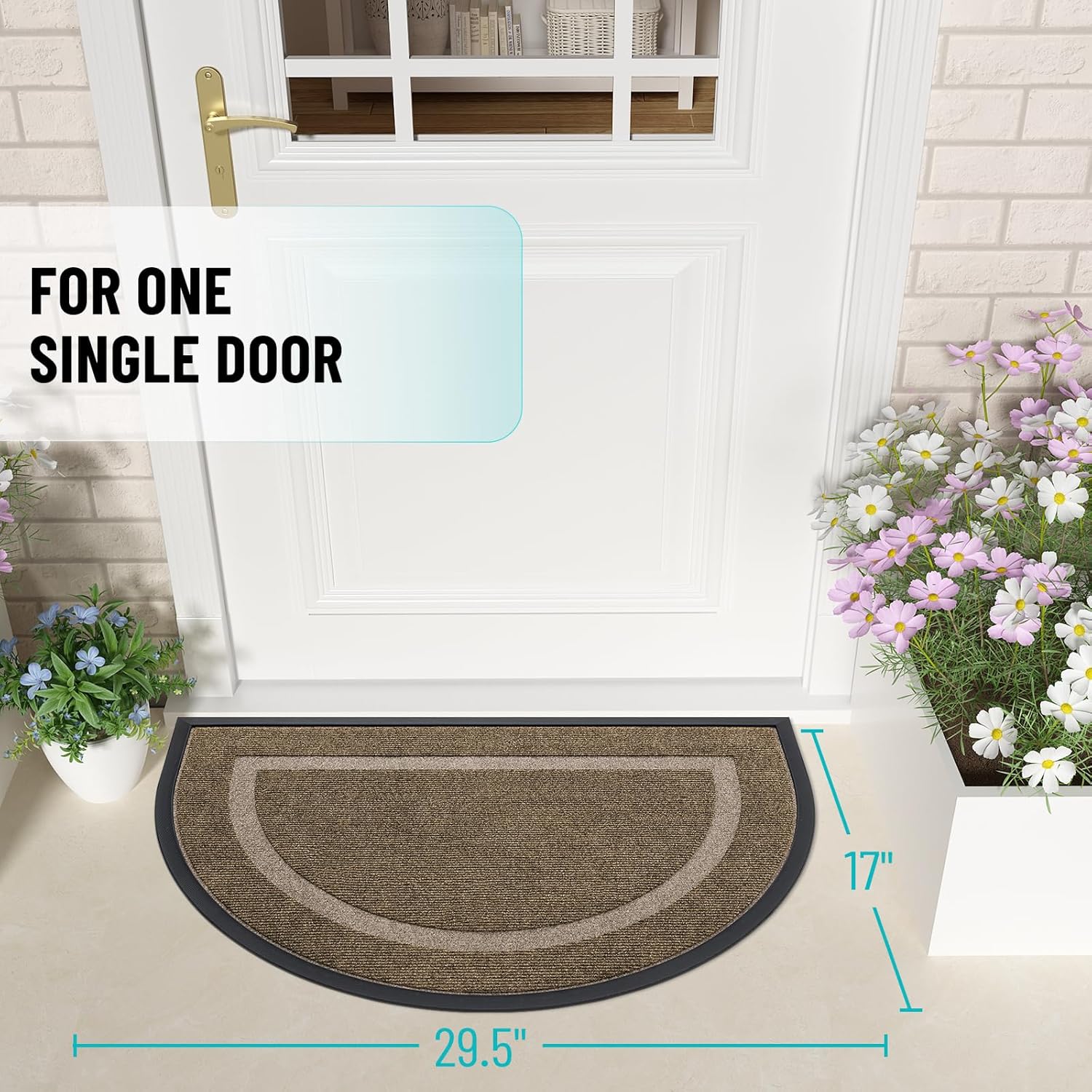 OLANLY Half Circle Door Mat - Waterproof All-Season Indoor/Outdoor Welcome Mat | Easy Clean, 29.5x17, Brown