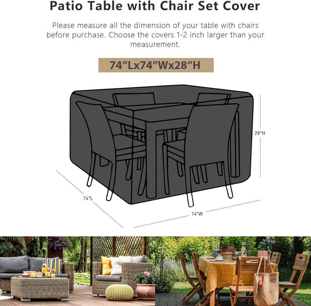 SheeChung Outdoor Furniture Cover - Waterproof Square 74"L x 74"W x 28"H - Durable Patio Protection