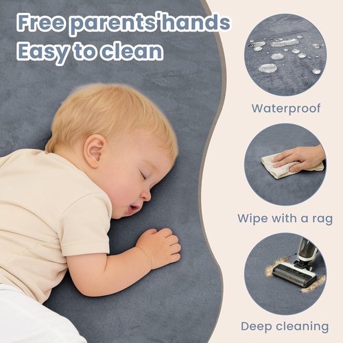 ACOMOPACK Baby Play Mat - 1.3" Thick Memory Foam, Water-Repellent, Non-Slip Velvet Rug | 50x50" Grey