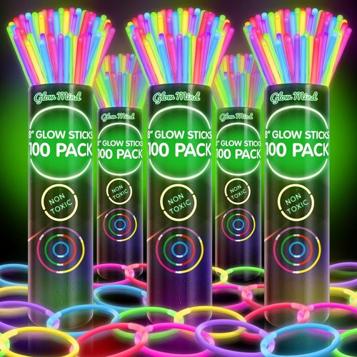 500 Ultra Bright Glow Sticks by Glowtastic - Halloween Glow in the Dark Party Supplies - 8" Glowsticks with Bracelets & Necklaces