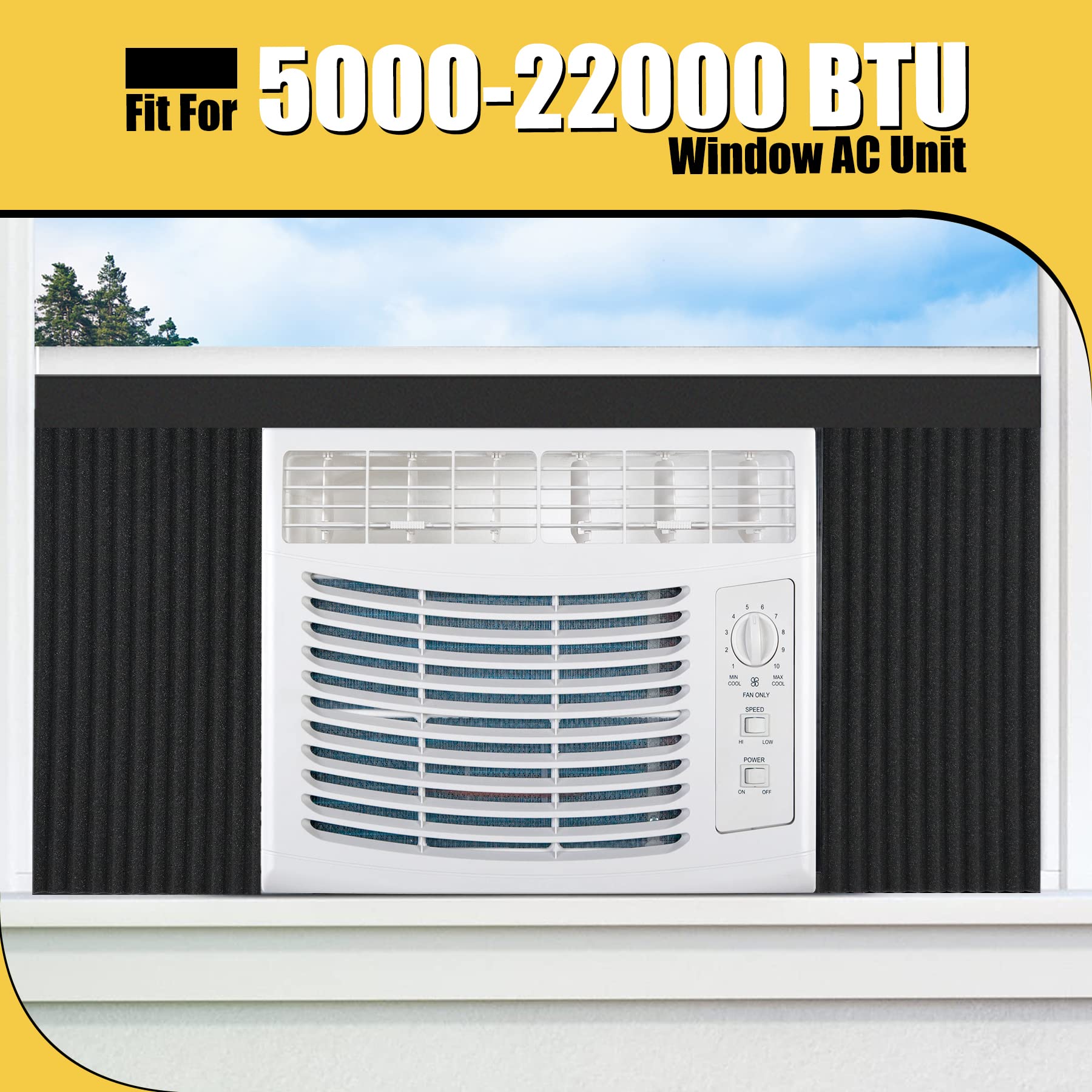 Powrocket Window Air Conditioner Foam Insulated Panels, 17" H x 9" W x 7/8" T Window AC Side Panel Kit with Air Conditioner Foam Insulating Strip,3.2 Ft x 1 Roll